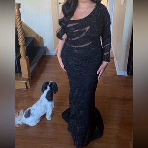 Black one of a kind unique one shoulder embellished evening gown